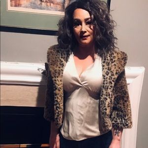 Crop leopard faux fur coat